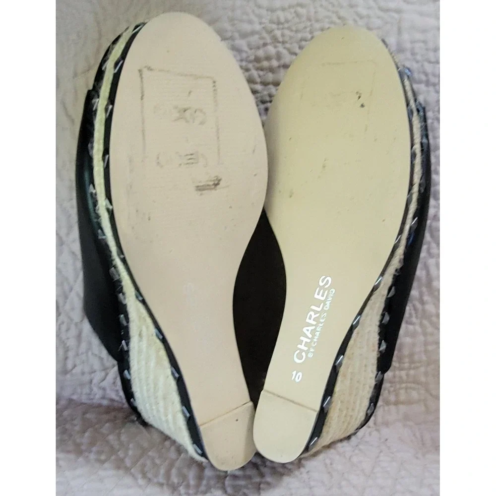 Charles by Charles David Womens Black Studded Espadrille Wedge Mule Sandals 10